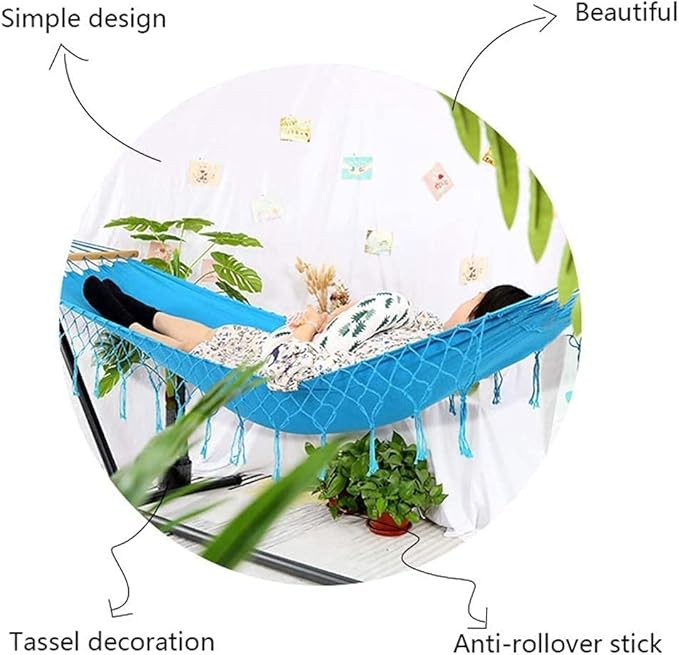 Camping Hammock Bed Recreation Canvas Fringed Hammock Lace Comfortable Foldable Hammock Swing Chair for Outdoor Beach Garden Backyard Hammock Swing