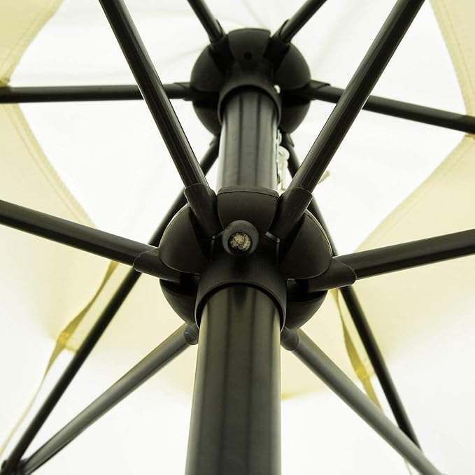 Sunnyglade 7.5' Patio Umbrella 6 Ribs (Beige) | 18" 26.5-lbs Heavy Duty Round Antiqued Umbrella Base, Bronze