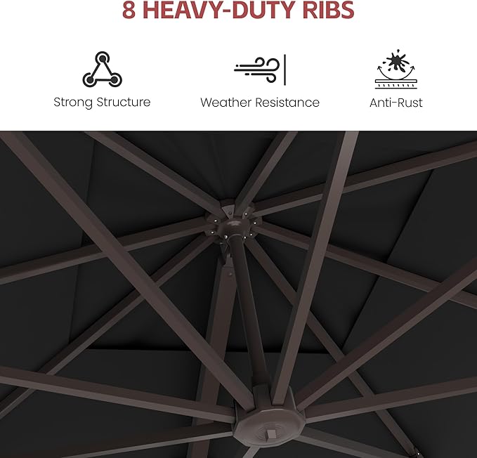 GENTEACO 10X10 FT Cantilever Umbrella, Large Offset Patio Umbrella with 6 Angle Tilts & 360° Rotation, Large Square Sun Umbrellas for Outdoor Patio Pool Deck Market, Black