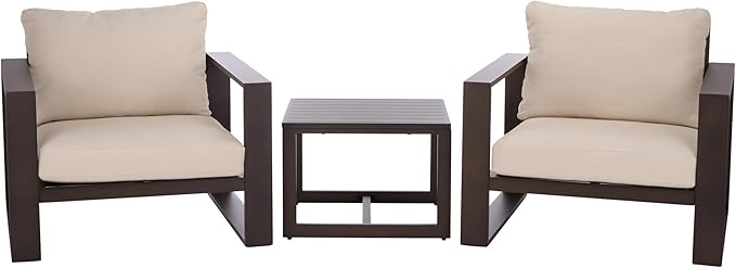 SAFAVIEH Outdoor Patio Furniture Collection – Fash Brown & Taupe Cushion 3-Piece Living Set, Modern Outdoor Chairs & Slatted Square Table (PAT7552B)