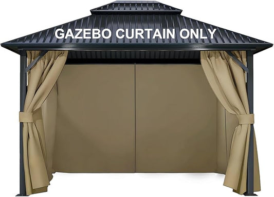 COWVIE 4-Panel 12' x 14' Gazebo Replacement Curtains, Patio Privacy Sidewalls with Double Zipper, Replacement for Outdoor Gazebo Canopy-Khaki