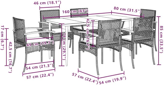 7 Piece Patio Dining Set with Cushions, Sectional Sofa Outdoor Sofa Sets Outdoor Lounge Sets Front Porch Furniture for Negotiation Area Piazza Exhibition Garden Gray Poly Rattan