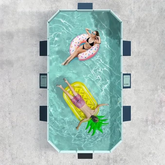 Montary Foldable Large Non - Inflatable Rectangular Swimming Pool for Family - Hard Plastic Shell, Oversized Thickened Design, Portable Collapsible Backyard Pool - 112.6"x65.7"x19.7"