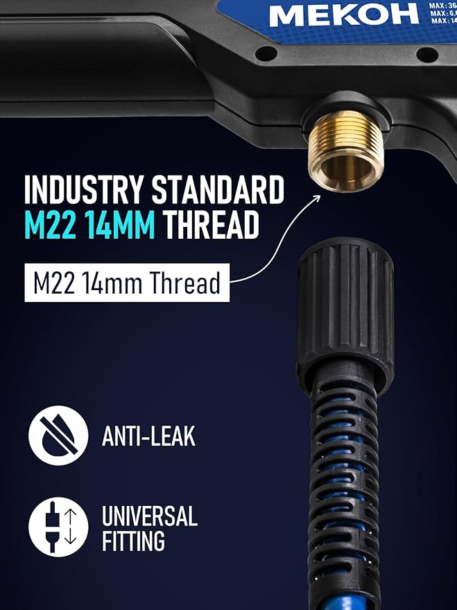 MEKOH Universal Pressure Washer Gun with Stainless Extension, Replacement Power Washer Wand fits Ryobi, Greenworks, Simpson, Dewalt, Featured M22-14 Fitting & 1/4” Quick Connect for Car Wash, 3600 PSI
