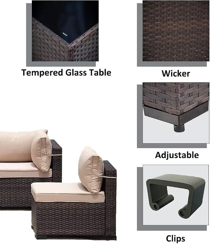 7 Pieces Outdoor Patio Furniture Sets Wicker Conversation Set Sectional Sofa Includes 6 All-Weather High Back Deep Seat PE Outdoor Sectional