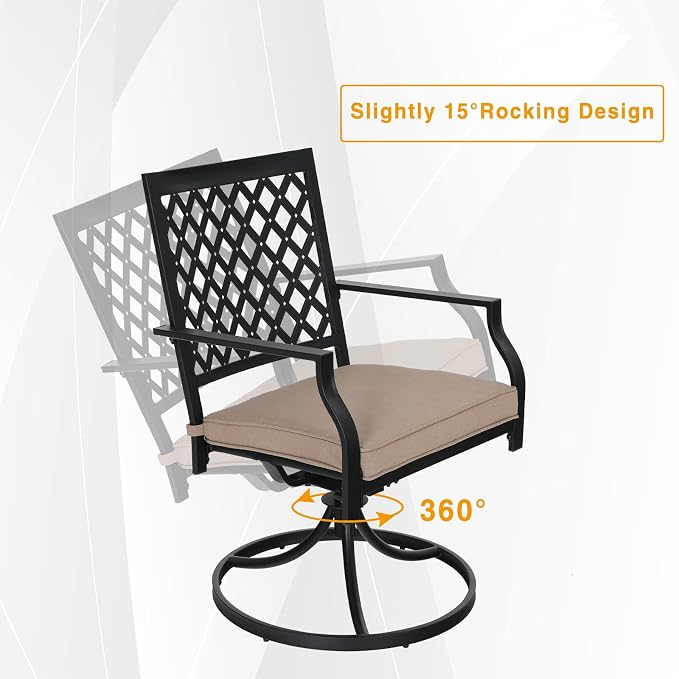PHI VILLA Patio Dining Chairs Set of 6 Outdoor Swivel Rocker Patio Chairs with Cushion Black Patio Chairs for Garden Backyard Bistro