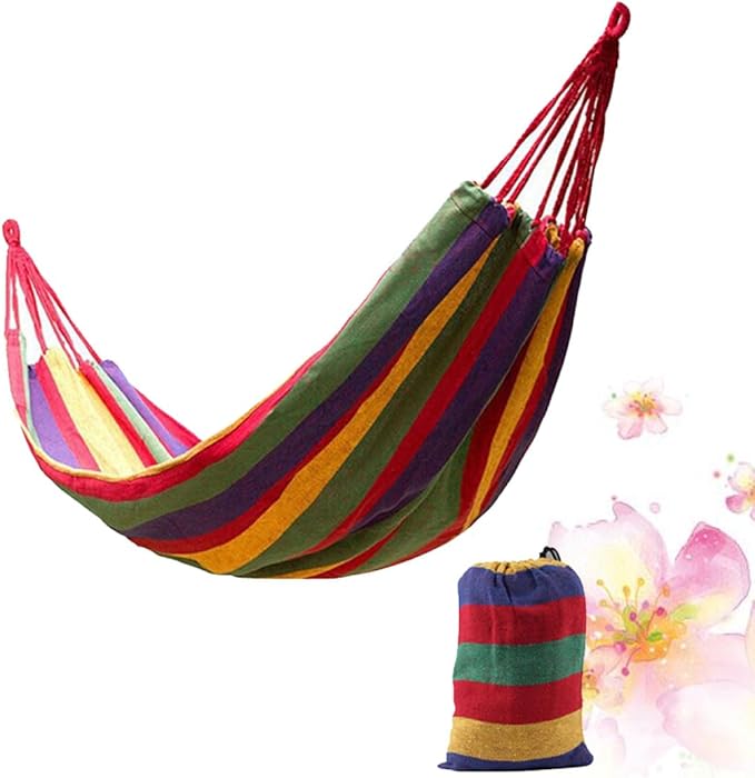 BESPORTBLE Double Canvas Camping Hammock for Two with Thickened 280x150cm Red Fabric, Outdoor Swing Sleeping Bed with Two Bind Ropes and Carry Bag for Patio Backyard Camping