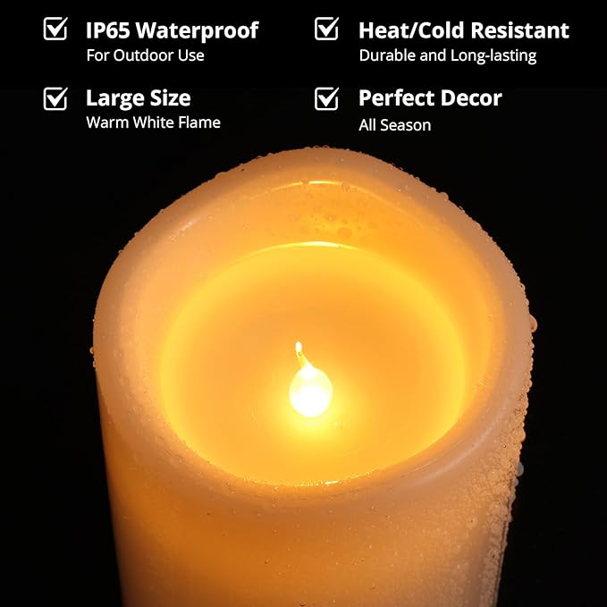 NURADA Large Outdoor Flameless Candles 12" x 5" - Waterproof LED Pillar Flickering Candle Battery Operated with Timer Remote Control for Patio Porch Lanterns Decor - Long Lasting Set of 2