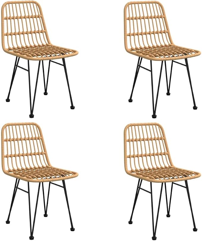 5 Piece Patio Dining Set with Poly Rattan Chairs and Tempered Glass Table, Modern Garden Furniture for Outdoor Backyard Balcony