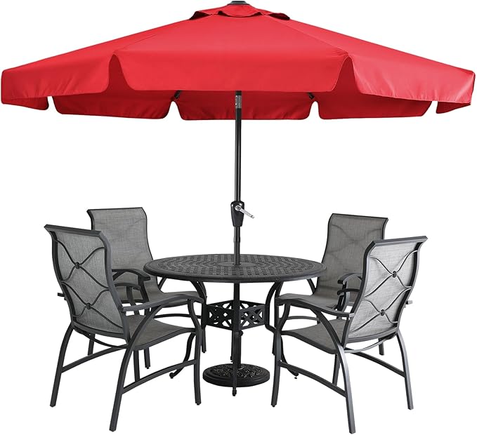 MASTERCANOPY 10ft Patio Umbrella with Valance, Crank and Tilt – 8 Ribs Outdoor Market Umbrella, UV/Fade Resistant, Waterproof Canopy with Wind Vent for Garden, Deck, Backyard, Pool (Red)