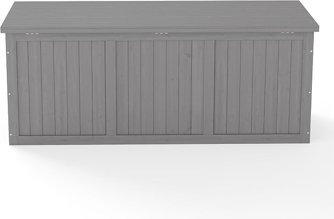 Domesto 112 Gallon Extra-Large Outdoor Deck Box, Solid Wood Storage Box Seat & Table Top, For Patio Cushions, Pool, Garden Tools (Grey, 112 Gallon)