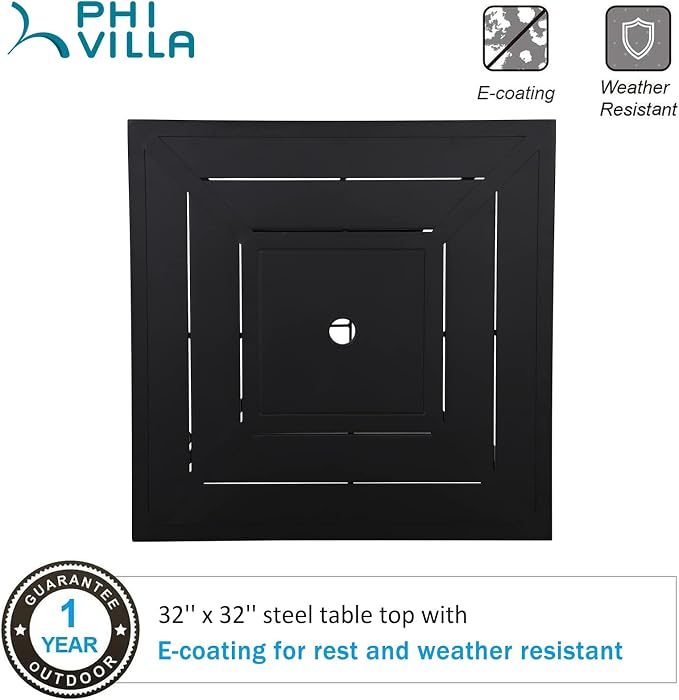 PHI VILLA Outdoor Bar Table 38" Height Patio Metal Bistro Dining Table Square with Umbrella Hole for Lawn Garden Backyard