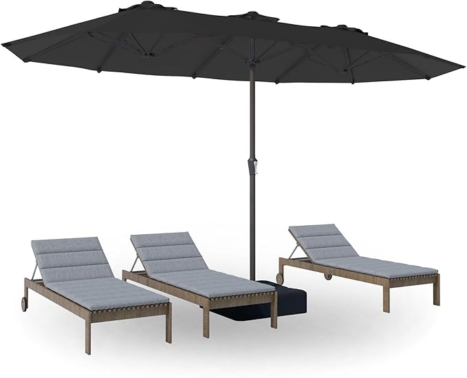 PatioKingdom 15FT Large Patio Umbrella with Base, Double Sided Rectangular Outdoor Umbrella with Sturdy Fiberglass Ribs, Market Umbrella for Pool,Garden,Backyard,Deck (Black, 15FT)
