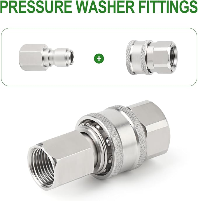 TAISHER 6PCS 304 Stainless Steel 3/8" Female NPT High Pressure Washer Quick Connect Coupler for Pressure Washing Gun Hose Accessories