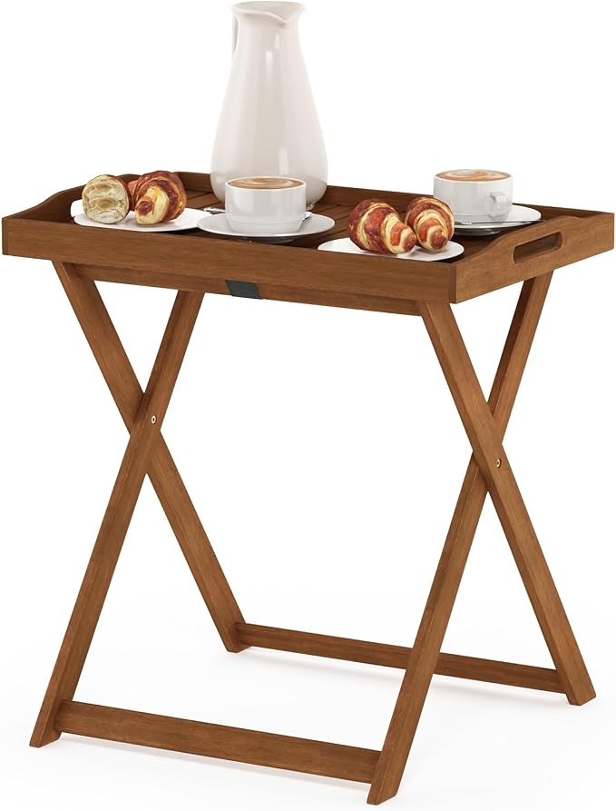 Furinno TIOMAN Patio Table, Outdoor Side Table, Tray Table, Coffee Table, for Patio, Garden, Porch, Light Wood