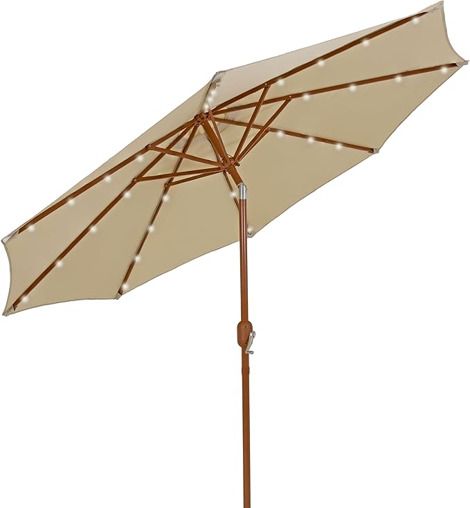 Sunnydaze 8.5 ft Outdoor Patio Umbrella with Push Button Tilt and Crank - Faux Woodgrain Finish - Large Vented Market Umbrella