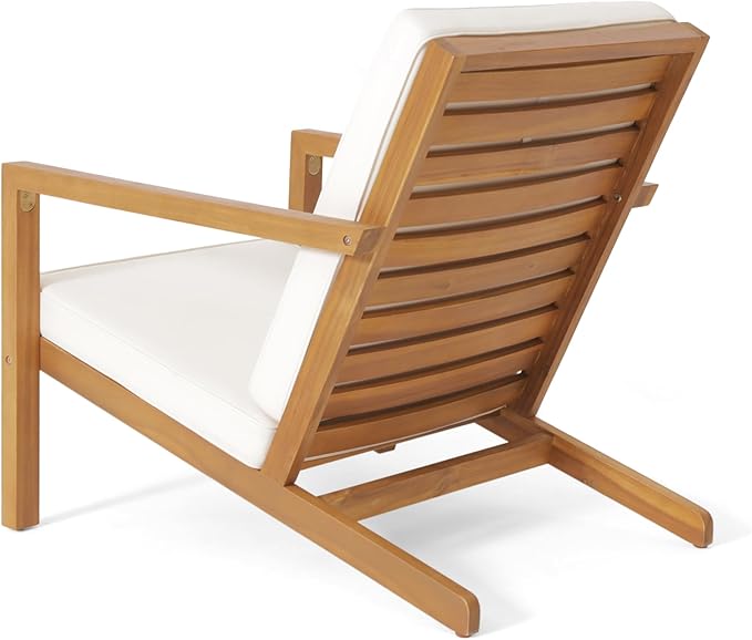 Christopher Knight Home Leah 2-Seater Acacia Wood Outdoor Patio Furniture Set, Outdoor Conversation Chat Set with Cushion, Adirondack Chairs Set of 2 + Side Table Set for Backyard Balcony, Teak+Beige