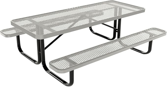 COATEDOUTDOORFURNITURE Heavy-Duty Portable Outdoor Kids Table, Expanded Metal Kids Picnic Table, Commercial-Grade Picnic Table, Made in America (6ft Rectangular, Childrens, Gray)