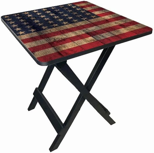19-inch Plastic Folding Outdoor Camp Side Table, Flag Print