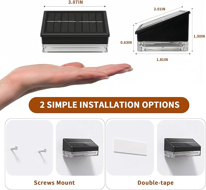 NIORSUN Solar Fence Lights 12 Pack, Outdoor Solar Lights with 3 Color Temperatures, IP65 Waterproof Wide-Angle LED Lighting for Fence, Patio, Yard, Deck, Wall, Garden (Black)