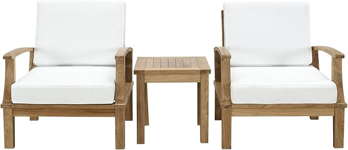 Modway 3-Piece Marina Outdoor Richly Textured Patio Teak Sofa Set, Natural White