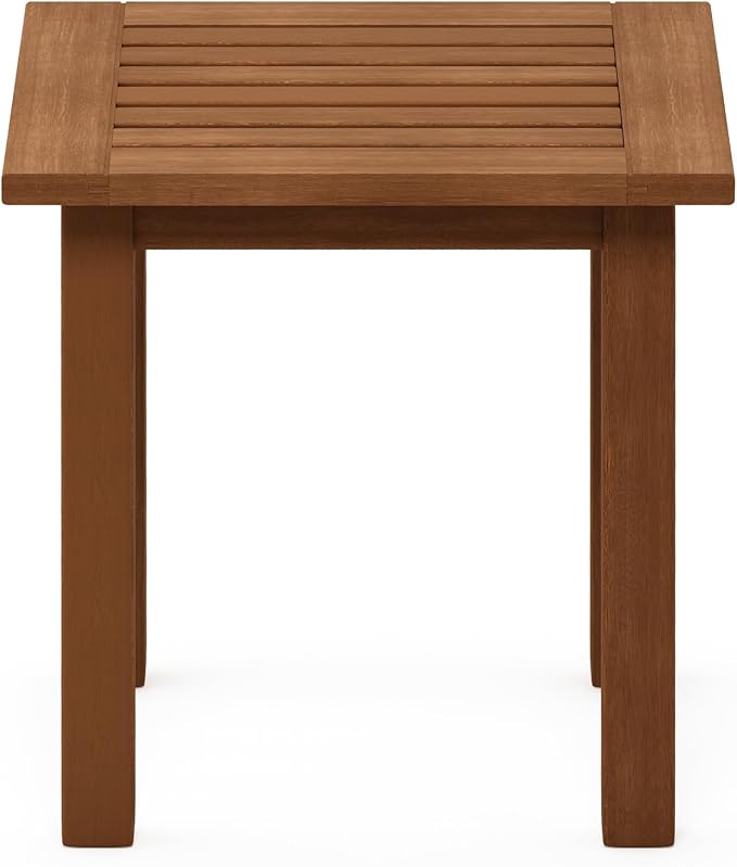 Furinno TIOMAN Outdoor Patio Side Table, Square Accent End Table, Small Outdoor Table for Garden, Porch, Balcony, Teak Oil Finish, Light Wood