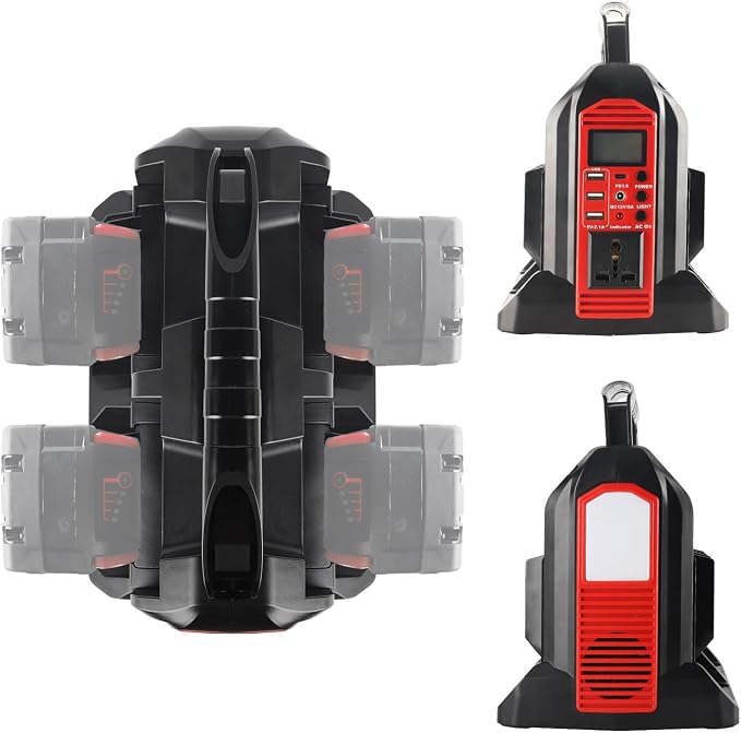 350W Power Inverter for Milwaukee 18V Li-ion Battery, 4-Port 20V to 120V Pure Sine Wave Inverter with LED Light 1 USB-C Port 3USB-A Ports 1DC Port Power Station for Outdoor Camping for M18