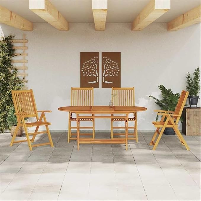Afuera Living Contemporary 5 Piece Patio Dining Set, Acacia Wood, Brown Finish, Rustic Design, Outdoor Furniture with Table and 4 Chairs, Ergonomic Armrests, Perfect for Garden or Patio Dining
