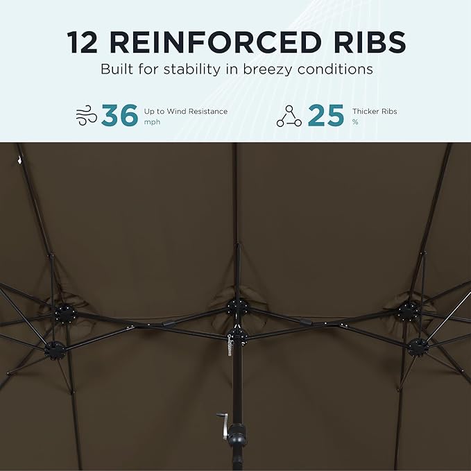 15FT Extra Large Patio Umbrella with Base Included, Heavy Duty Rectangle Outdoor Market Umbrella with 12 Strong Ribs for Patio, Garden, Lawn, Deck & Pool