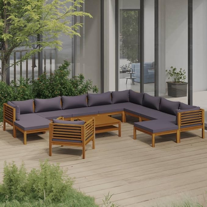 Patio Lounge Set with Cushion,Patio Furniture Sets,Patio Conversation Sets,Outdoor Furniture Sets,for Garden,Backyard,Outdoor,12 Piece Solid Acacia Wood