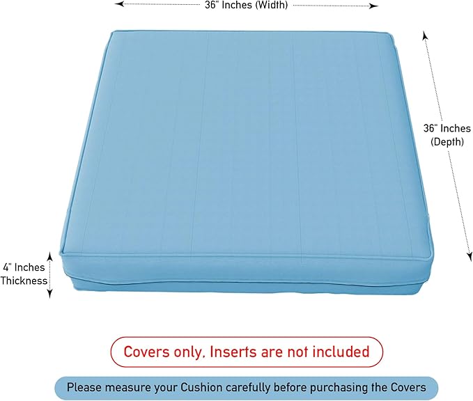 Covers & All Square Cushion Slipcover for Patio Couch Sofa Seats, UV & Water Resistant, Washable Outdoor All Weather, Cover only (Pack of 2) (36" W x 36" D x 4" Thick, Sky Blue)