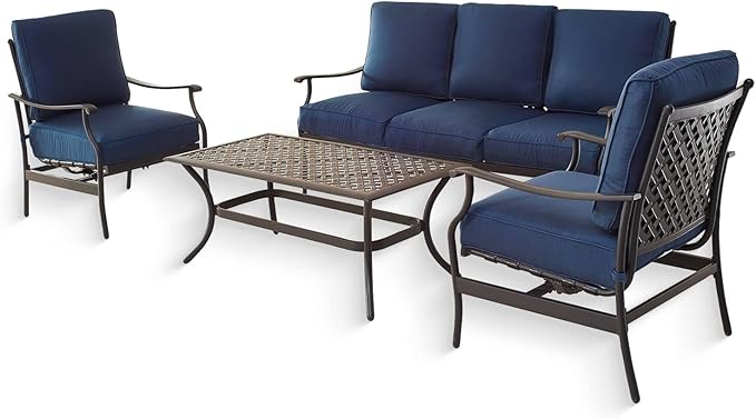 PatioFestival Patio Conversation Set 4Pcs Cushioned Outdoor Furniture Sets Patio Seating with All Weather Galvanized Steel Frame (Blue)