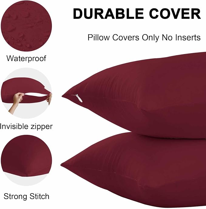Outdoor Pillow Covers 26x26IN Pack of 2 Wine Red Dark Maroon Waterproof Throw Pillow Case Cushion Covers for Patio Garden Couch Sofa Burgundy Red Decorative Pillowcases