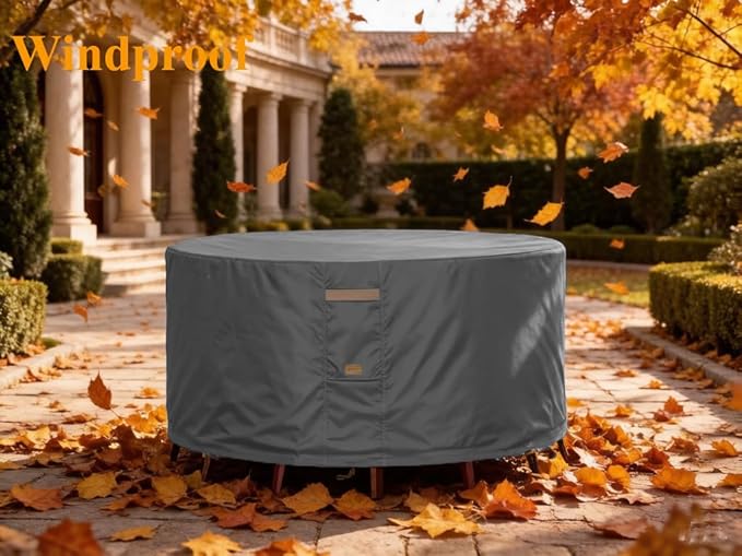 600D Heavy Duty Waterproof Patio Furniture Covers UV Resistant Round Outdoor Table Chair Covers Medium Round 62"Diax28"H Dark Grey