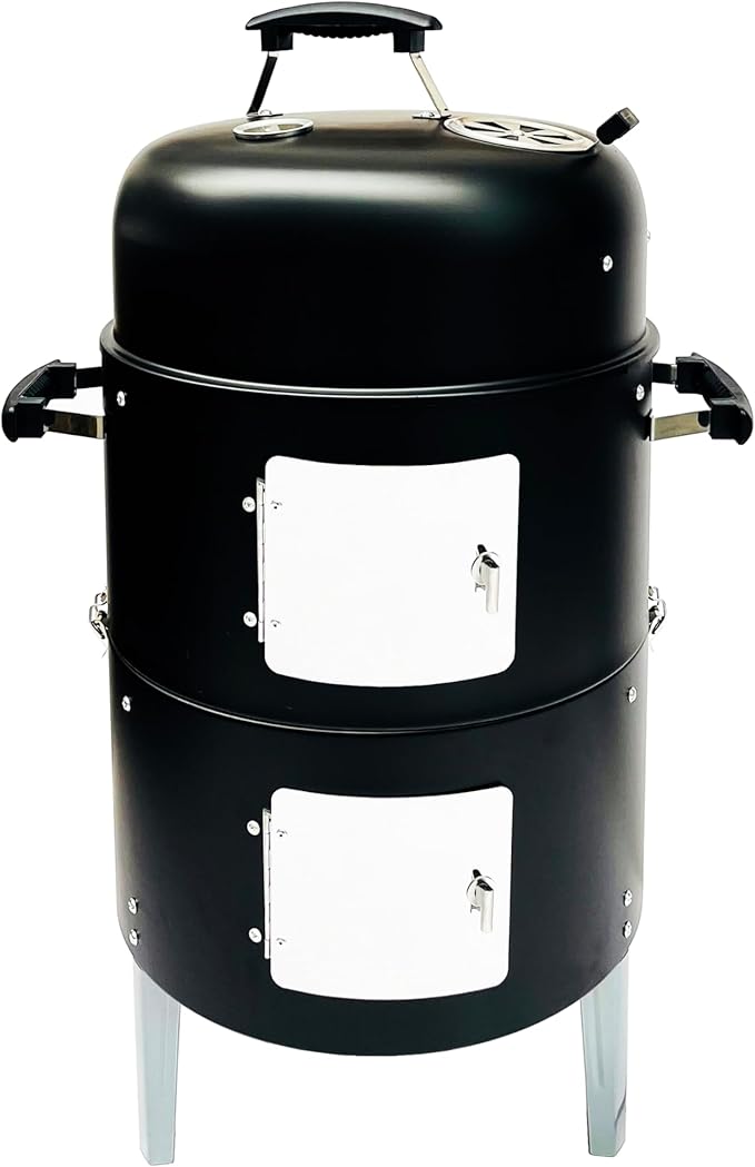 16" BBQ Smoker Grill Built in Thermometer, Air Vent and Two more biger Access Doors, Multi-Layer Meat Smoker Grill with 3 Heat-resistant Handles, Ideal for Outdoor Cooking, Camping, BBQ