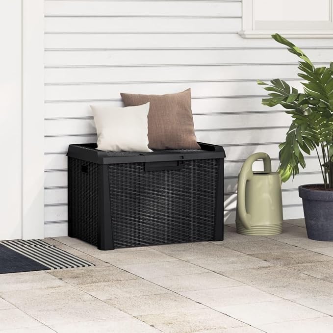 Anthracite Garden Storage Box 33 Gallon Outdoor Organizer with Hydraulic Lid, UV Resistant Polypropylene Weatherproof Container for Patio Balcony Deck