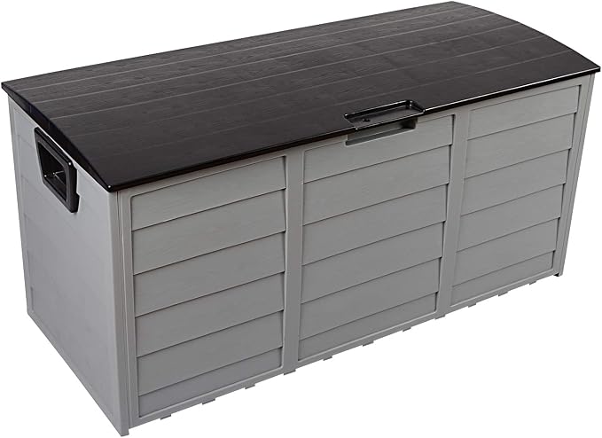 SSLine Outdoor Storage Deck Box, 75 Gallon Capacity Plastic Patio Garden Tool Organizer with Wheels, 44 x 19.3 x 21.3 inches (Black)