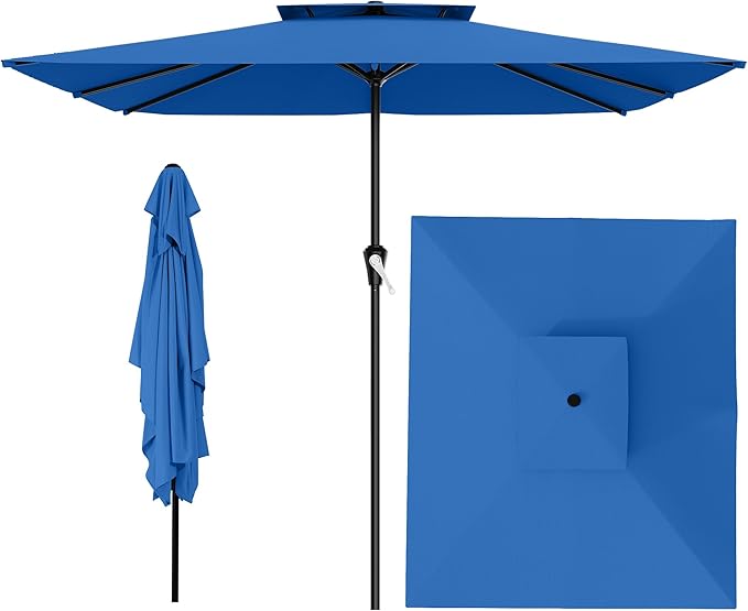 AreShark 8'x10' 2 Tiers Rectangular Patio Umbrella - Outdoor Umbrella Waterproof UV Protection, Market Table Umbrella w/Crank for Pool, Backyard, Deck(Royal Blue)
