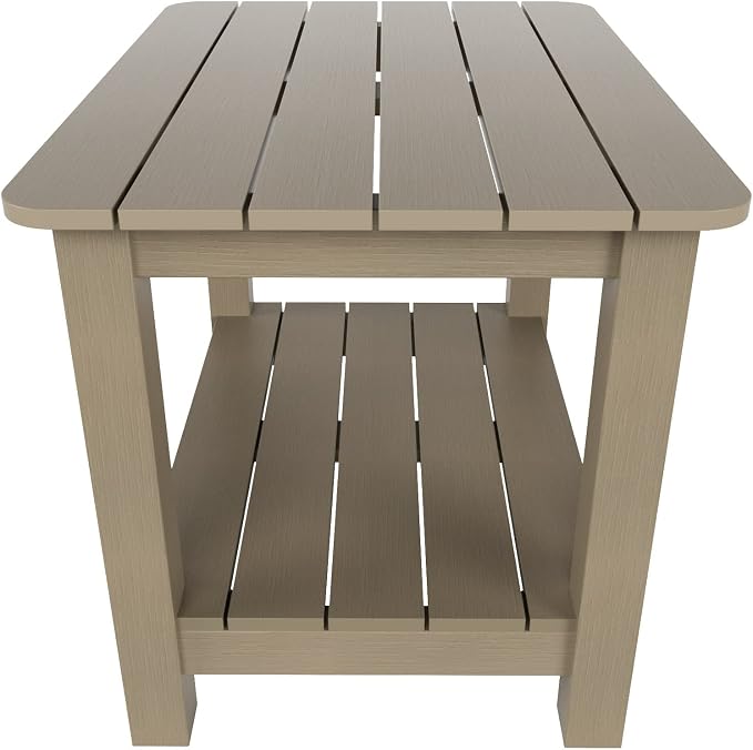 WestinTrends Tuscany Outdoor Side Table, All Weather HIPS 2 Tier Adirondack Small Patio Table with Storage, Taupe