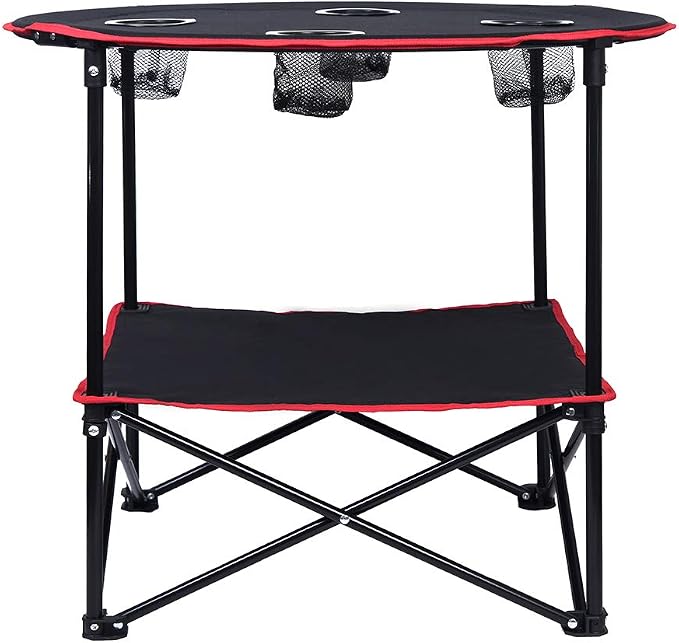 LEADALLWAY Camping Table Folding Picnic Table Canvas Portable Tables | Collapsible,with 4 Cup Holders and Carrying Bags , for BBQ Outdoor Fishing,