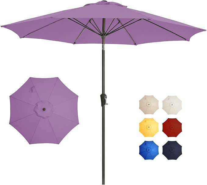 9FT Large Outdoor Patio Umbrella Pool Market Umbrella-UV Resistant, Easy Push Button Tilt and Crank, 8 Sturdy Ribs Heavy-Duty Table Umbrella for Deck, Backyard, Garden(Purple)