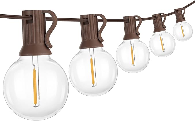 Mlambert 50Ft Outdoor String Lights, G40 Globe Patio Lights with 25+2 Waterproof LED Hanging Plastic Bulbs for Gazebo Pergola Cafe Bedroom-Brown Wire