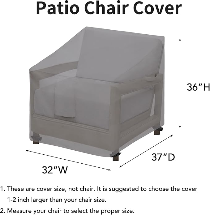 Easy-Going Waterproof Patio Chair Cover UV Resistant Outdoor Chair Cover Weatherproof Lawn Patio Furniture Cover with Tape Sealed Seam (2 Pack-32Wx37Dx36H inch, Grey)