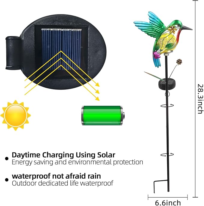 Solar Hummingbirds Garden Stake Lights for Outside 2 Pack Metal Hummingbird Outdoor Decor Waterproof Decorative Garden Stakes Yard Lawn Landscaping Ornaments Housewarming Gifts for Women Mom Grandma