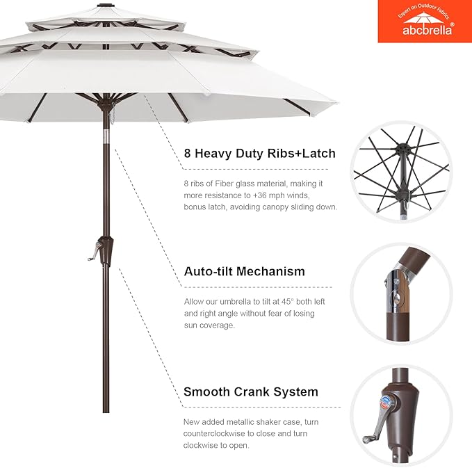 ABCCANOPY 5-Year 10-Year No Fading 9FT 3 Tiers Patio Umbrella, Outdoor Table Umbrella with 8 Sturdy Ribs for Deck, Backyard, Garden, Yard