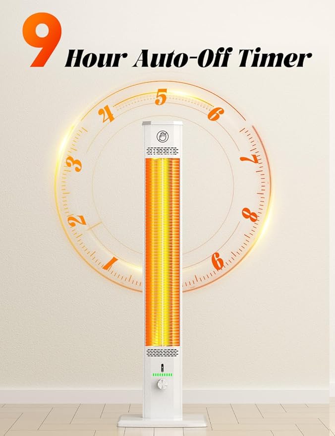 BALKO 42INCH Outdoor Heater, 9 Heat Levels & 540Min Timer, Child Safety Lock, IP65 Waterproof Garage Heater, 1500W Infrared Heating,Tip-Over & Overheat Protection, Patio Heaters for Outdoor Use Indoor