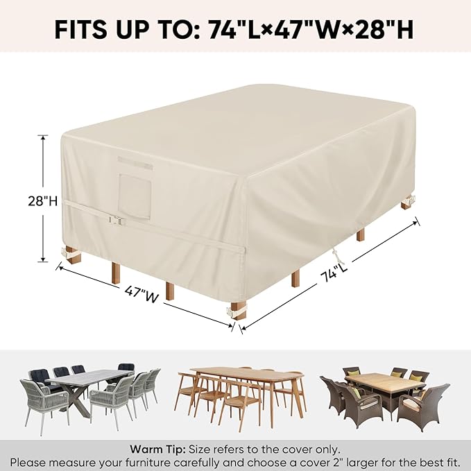 BALEINE Patio Furniture Covers, Outdoor Furniture Covers Waterproof, Heavy Duty Oxford Patio Table Cover for Outdoor Table, Chair, Sofa, Desk (Beige 74"L×47"W×28"H)