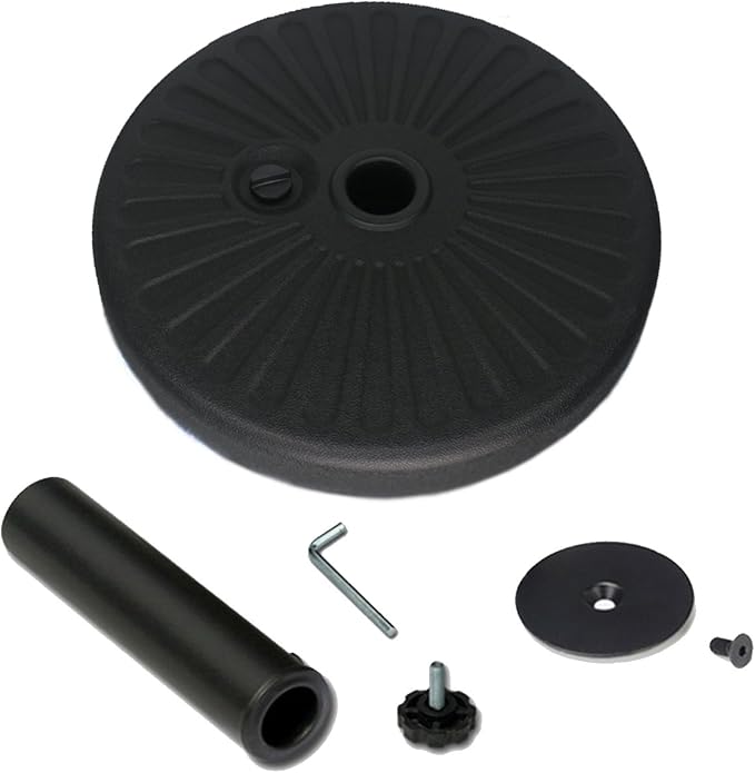 Sunnyglade Heavy Duty 23L Round 20" Water Filled Patio Outdoor Umbrella Base Stand Weight with Steel Umbrella Holder Suit for Dia 38mm or 48mm Pole (Black)