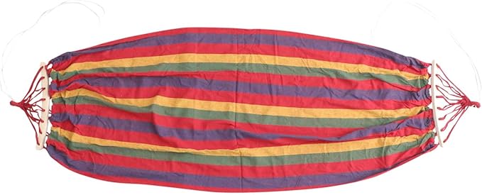 Single Person Rainbow Striped Leisure Hammock for Outdoor Travel, Wide Cotton Canvas Swing with Anti-tip Design, Suitable for Camping and Garden Relaxation
