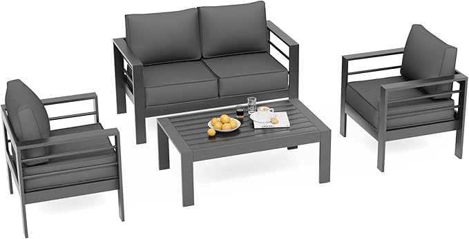 UDPATIO Patio Furniture Set Oversized Aluminum Outdoor Furniture Modern Patio Set, Thickness 5" Cushion Outdoor Seating Set for Balcony(Include Sofa Cover)